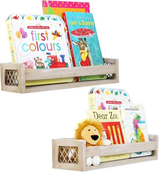 Pannelli da libreria in legno galleggiante - design rustico - set da 2 Specifica tecnica: - Materiale: Legno - Dimensioni: - Peso: - Colore: - Incluso: - Garanzia: