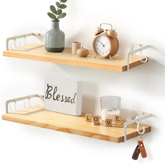 Shelf moderno decorativo - 1 pezzo - bianco nero - metallo e legno massello - 40 cm