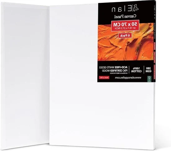 Scheda da Pittura in Canapa 50 x 70 6-pack - Grande Cartone da Pittura per Acrilica - 100% Canapa - Bianco - Scheda da Pittura per Acrilica Canapa grande