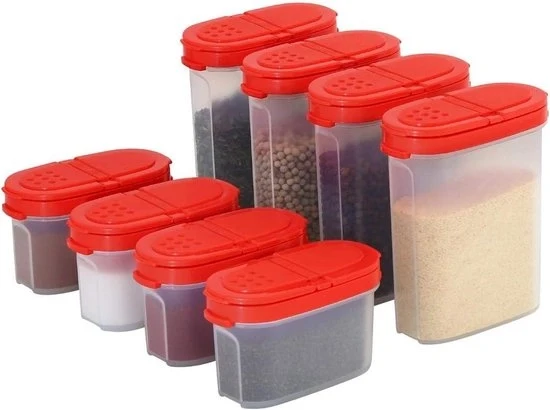 Set di contenitori per erbe grandi e piccoli - organizzatore di erbe - contenitore trasparente per erbe set - flaconi di erbe - impermeabili - vasi con coperchio - spezie e aromi - privi di BPA - set da 8 - 8 pezzi. Contenitori per erbe.