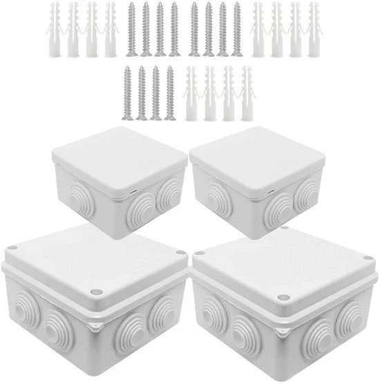 Scatola di connessione impermeabile IP65 a compartimento divisore per assemblaggio 85 x 85 x 50 mm 100 x 100 x 70 mm con viti per uso interno ed esterno - Set da 4 pezzi