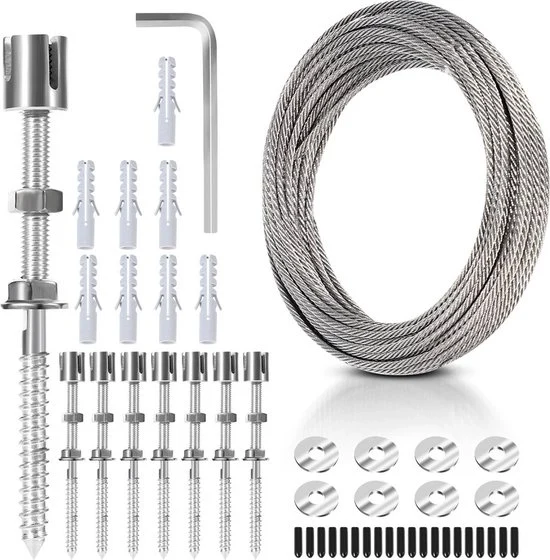 Supporto per piante di acciaio inossidabile, sistema professionale da 12M completo con supporti per parete e cavo di acciaio 3 mm