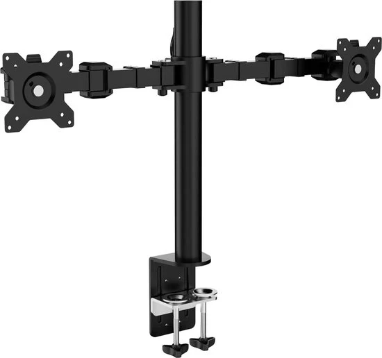 Supporto per due monitor con regolazione di altezza, inclinazione e organizzatore di cavi - rotazione 360 gradi - nero - 33 a 76 cm