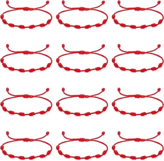 12 pezzi di bracciale in corda rossa regolabile con 7 nodi - protezione, bracciale di fortuna, collana a nodi, bracciale intrecciato e collana singola per benedizioni