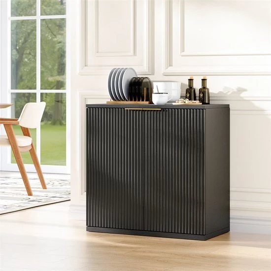 Cassettone di Stoccaggio - Nero - 60x30x70 cm - 3 Porte - 2 Porte Scorrevoli