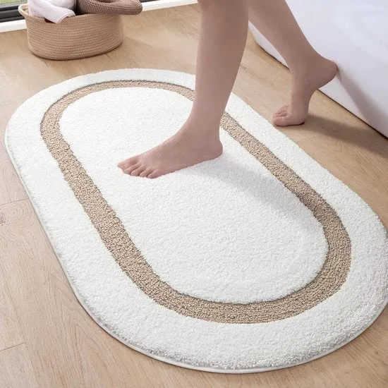 Matte da bagno morbido - Assorbente, Antiscivolo - Forma ovale - 1 pezzo - Beige - 61 x 92 cm