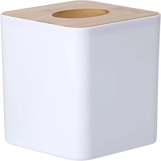 Scatola per fazzoletti idrorepellente - Coperchio in bambù - 1 pezzo - Plastica - 13 x 13 x 14 cm