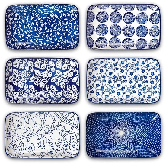 Piastrelle ceramica rettangolari - set da 6 - blu vintage