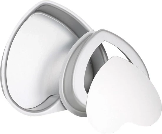 Set di Muffin in Forma di Cuore - Antiriscio - 2 Pezzi - Argento - Alluminio Anodizzato - 20/25 cm
