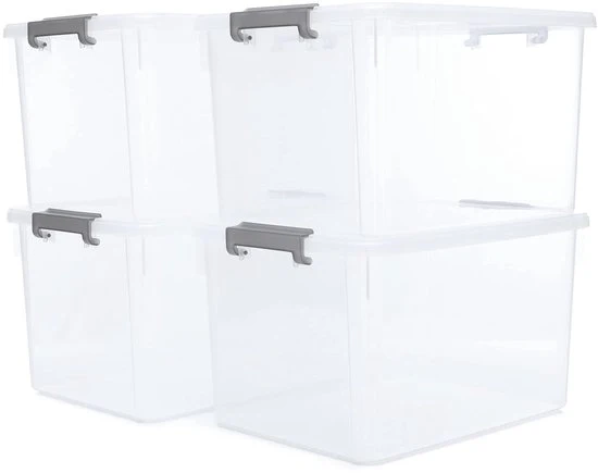 Set di 4 scatole di archiviazione con coperchio - plastica - 30 litri - stivabile