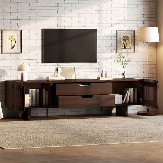 Cassettone - Legno di Noce Scuro - 180x40x45 cm - Mobili per TV - Porte a Scomparsa