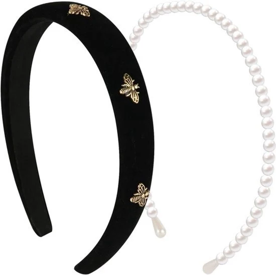 Benda per Capelli per Donna - Pizzo - Antiscivolo - Nero - Moda - Accessori per Capelli - Adatto per Ragazze - Bianco - Trucco - Pulizia del Viso - Festa di Compleanno - Due Bende per Capelli a Fiore di Miele