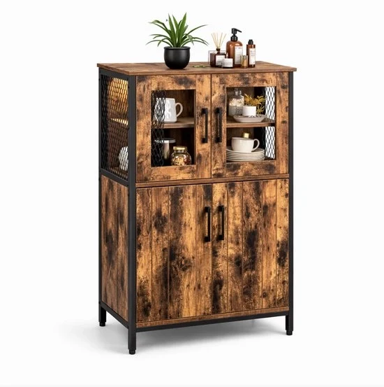 Cassettiere con Pannelli Regolabili – Sideboard Industriale con Struttura in Acciaio – Cassetto Multifunzionale