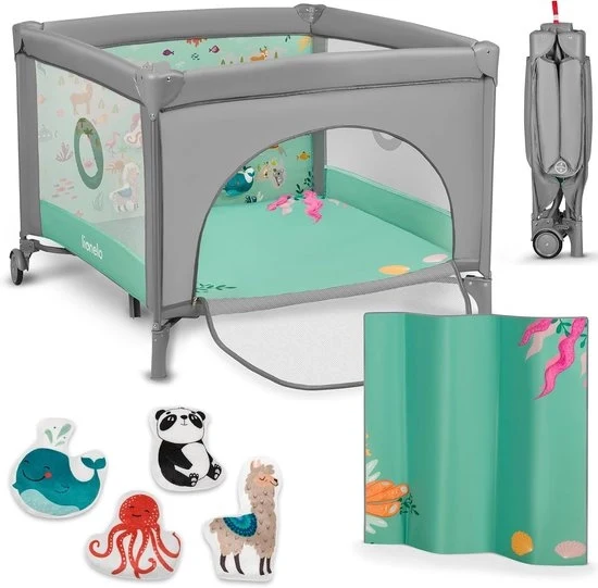 Letto da Viaggio 2 in 1 - 15 kg Peso di Trasporto - Con Borsa di Trasporto - Ingresso Lato con Cerniera - Ripiegabile - Con Ruote - 100L x 77P x 100H cm