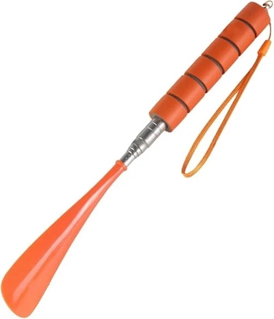 Scoopa da scarpa con lunga maniglia, 2 pezzi 11,8-27,6" scoopa da scarpa telescopica con maniglia antiscivolo, scarpe da appendere con corda, scoopa da scarpa regolabile in acciaio inossidabile per uomini e donne - colore arancione