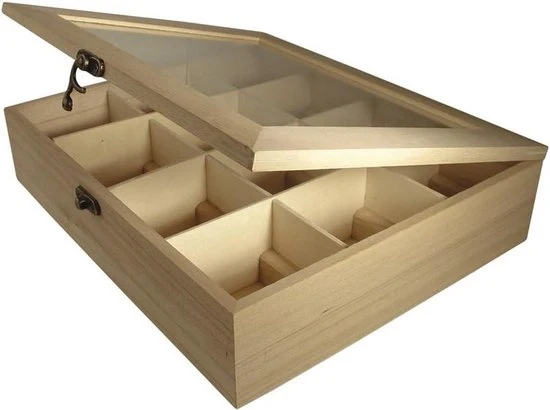 Theedoos in legno per conservazione di tè o spezie - 1 pezzo - beige - 28,5 x 23,5 x 7 cm