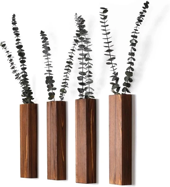 Bacchi per piante in legno moderno - Decorazione per parete per camera da letto e bagno - 4 pezzi - Noce