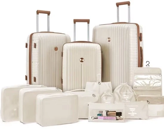 Set di bagagli da viaggio 6 pezzi con valigetta per bagaglio a mano, ruote a rotazione e set di accessori da bagno – set di bagagli leggeri per viaggi e weekend