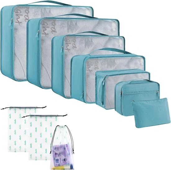 Organizzatore di valigia - 10 pezzi - Blu chiaro