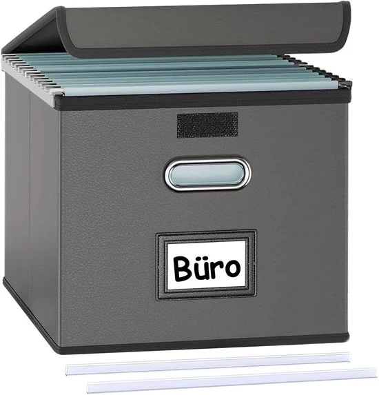 Cassetto di archiviazione con coperchio - stile elegante - pelle - 2 pezzi - grigio - A4