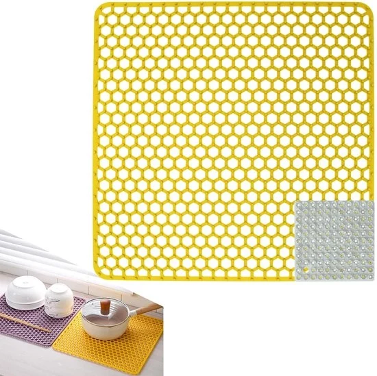 Inserzione goletta pieghevole in silicone - Mattoncino antiscivolo per la vasca da bagno - Giallo - 34,5 x 34,5 cm