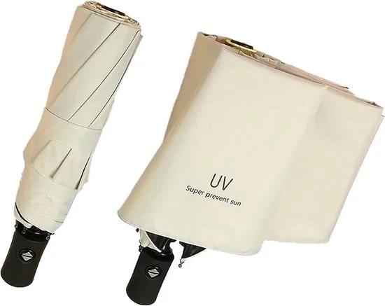Parasole a UV - Parasole e Ombrellone in uno - Automatico apribile e ripiegabile - con protezione UV - Mini Parasole a Soffiato - Ombrello da Mano - Colore Cremo Bianco / Beige
