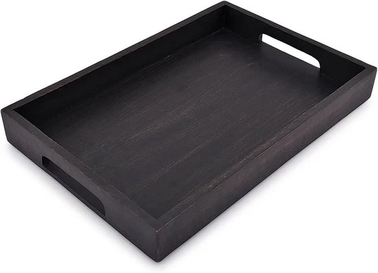 Dienblad in Legno Rettilineo per Colazione e Cena - Maniglia - 1 pezzo - Nero - 38 x 25 x 4 cm