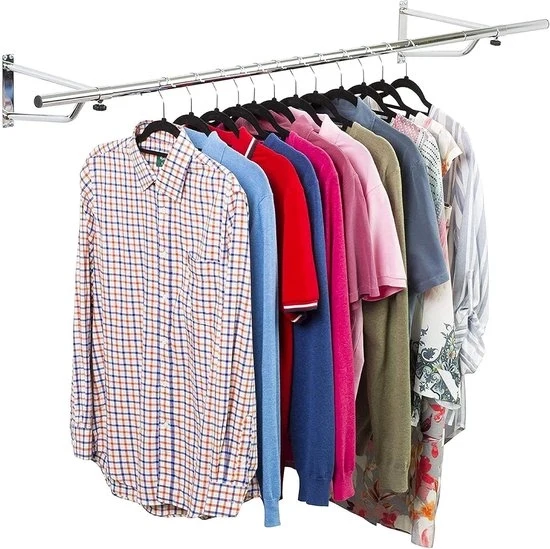 Rail di Organizzazione per Abbigliamento a Sostegno a Parete - 1 pezzo - Cromo - 1,83m