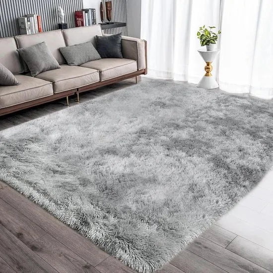 Tappeto in Alto Pelo - Soffice e Moderno - 1 pezzo - Grigio-Bianco - 200 x 250 cm