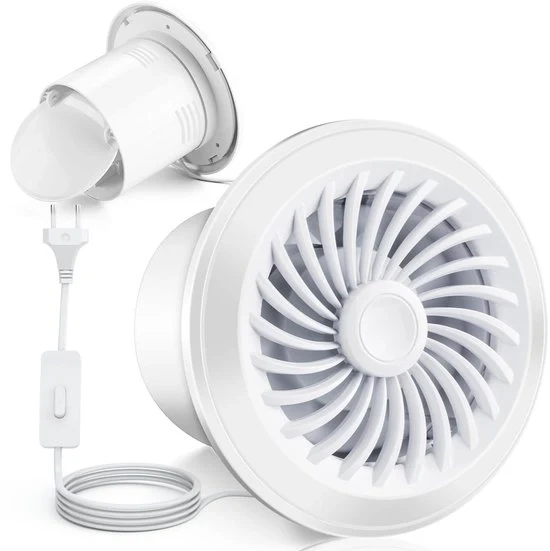 Ventilatore per bagno 100 mm - Ventilatore di scarico con Naloop e valvola di ritorno per cucina, soffitta e garage