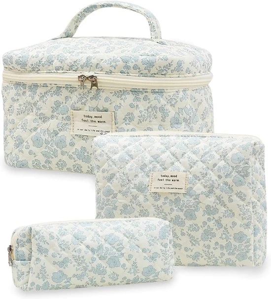 Set di Cosmetici da 3 pezzi | Borse da Toletta a Fiore con Disegno Floral | Borsa di Make-up Portatile per Ragazze e Donne