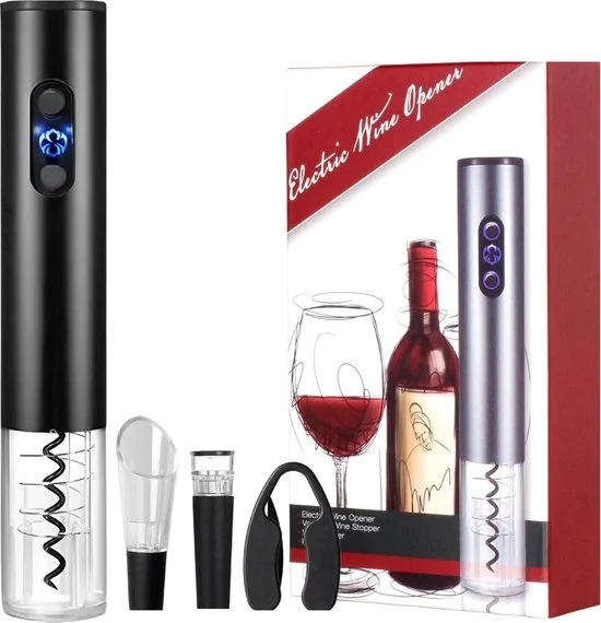 Kurktrinciatore elettrico - Accessori per vino - Apripetali - Con taglieracarta - Su batterie - Nero - Ideale regalo!