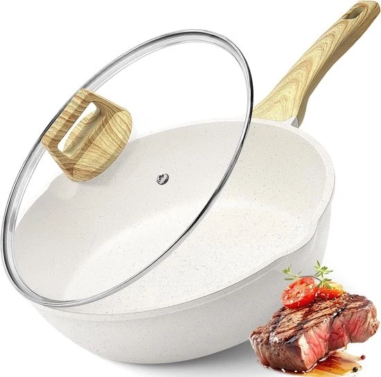 Wok con rivestimento antitrasformazione - Cucina salutare - 28 cm - Realizzato in alluminio fuso