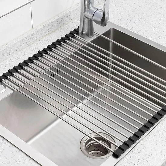 Afdruiprek opvouwbaar roestvrij staal per borden 43 x 35 cm con contenitore inclusa