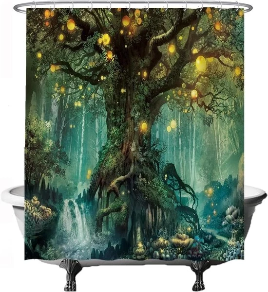 Doccia a tenda - Sprookje Elf Boom - Riscaldabile - 1 pezzo - Giallo Verde - 180 x 200 cm