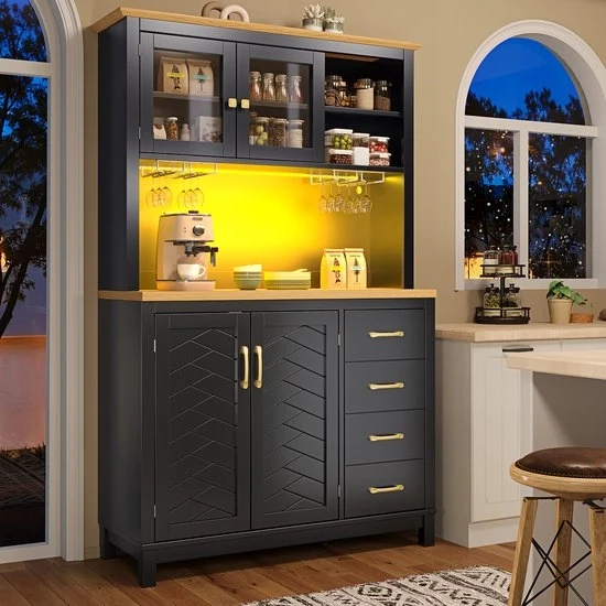 Cucina - Illuminazione LED - 5 contenitori per bevande - 180 cm di larghezza - Struttura in legno