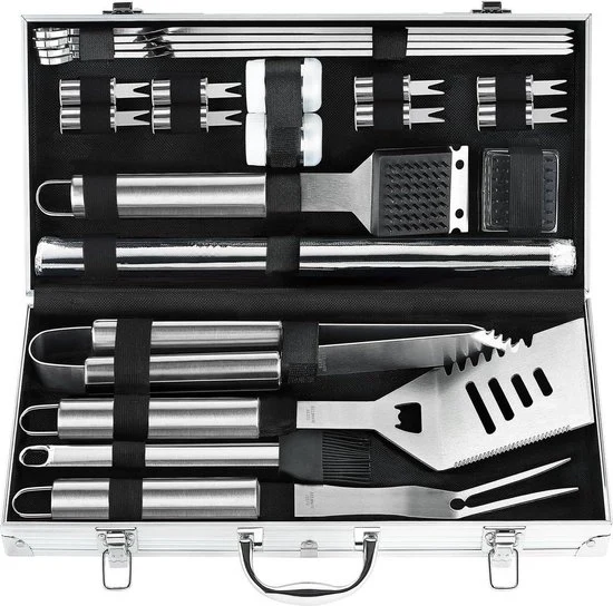Set di attrezzi per BBQ in acciaio inossidabile con piastre per griglia BBQ - Set di attrezzi di grigliatura premium per uomini e donne - Regalo ideale per il Giorno del Padre e Natale accessori per BBQ