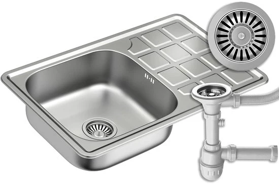 Lavandino in acciaio inossidabile - adatto a cassetti di 50 cm - inclusa scarico