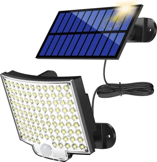 Illuminazione solare Esterna - 106 LED Lampada a Parete con Sensore di Movimento - IP65 Impermeabile - Illuminazione Esterna di Giardino - 5m Cavo Esterno Illuminazione