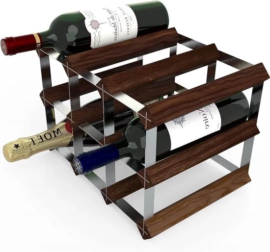 9 ripiani per vino in legno di quercia scuro - Assemblaggio completo - Tradizionale - FSC. Ripiano per vino