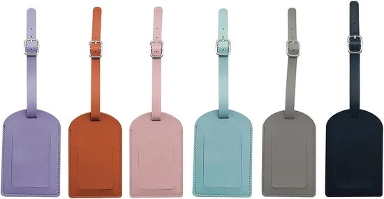 Etichette di pelle per bagagli - 6 pezzi - con protezione anti riflessi - cinturino regolabile