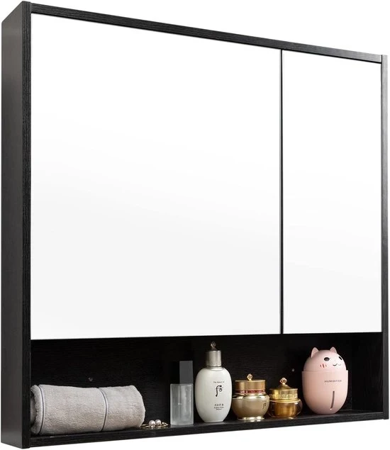 Specchio per bagno a muro con pannelli - Montaggio a muro - 1 pezzo - Nero