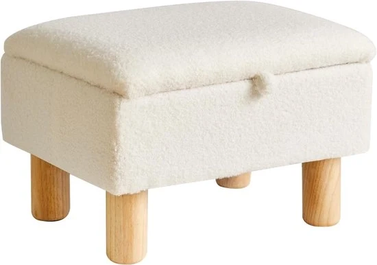 Piedistallo per piedi con ripiano - sgabello per soggiorno - bianco - faux orso artificiale