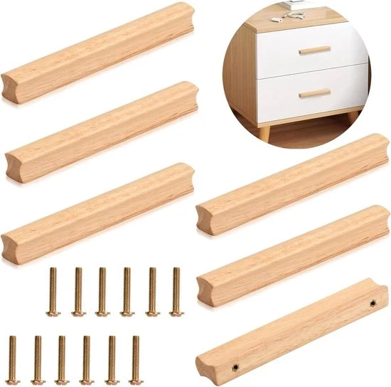 Set di maniglie in legno per cucina e carrello - 6 pezzi - Legno massello