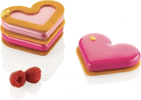 Muffiniera in Silicone a forma di Cuore con Cutter, Modello N.8, Dimensioni 80 x 66 mm, Altezza 12 mm