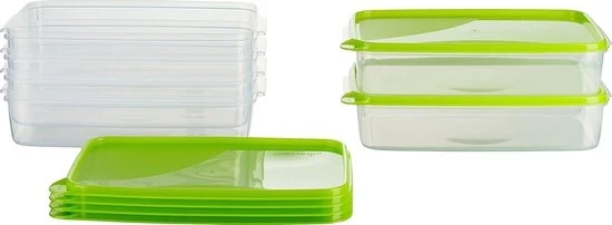 Scatola di conservazione rettangolare - Contenitore per congelare - Set da 6 - Verde - 28 x 18 x 6,5 cm