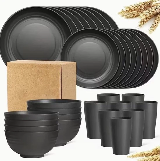 Set da tavola da 32 pezzi per 8 persone – Servizio da tavola ondeggiante con piatti da pranzo, piatti da dessert, piatti da colazione e bicchieri – Servizio da tavola colorato per campeggio e outdoor