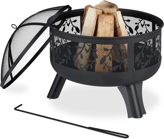 Vasca a vapore con schermo a scintille - griglia forchetta - schema foglie - scala Ø 62 cm - tino fuoco giardino nero