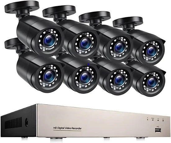 Sistema di Sicurezza H.265 + 8 canali - Kit di 8 telecamere esterne - Sistema di Sicurezza per la Casa - Kit di Telecamere Wi-Fi - Registrazione Video e Audio - Telecamere di Sicurezza - 8 unità - Visione Notturna - Sensore di Movimento