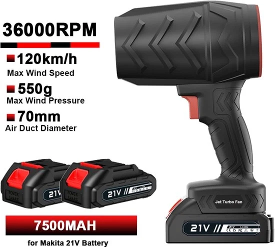 Apparecchio di pompa a turbo - Senza fili - 120 km/h - Potente - Batteria 21V